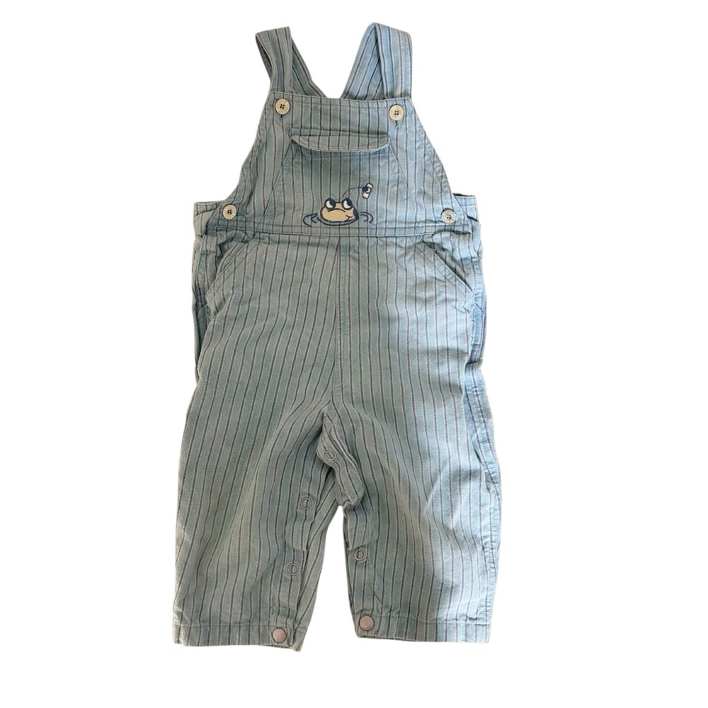 Vintage 90’s Cherokee Size 12M Blue & Navy Nautical Striped Overalls Cotton